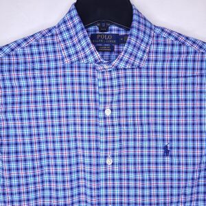 Polo Ralph Lauren Shirt Mens Medium Check Blue, Red Classic Fit Performance